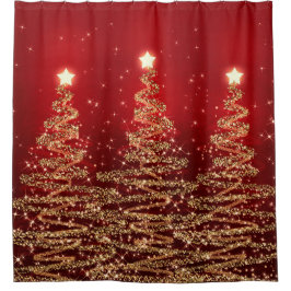 Elegant kerstmousserende bomen rood douchegordijn
