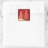 Elegant kerstmousserende bomen rood vierkante sticker (Tas)