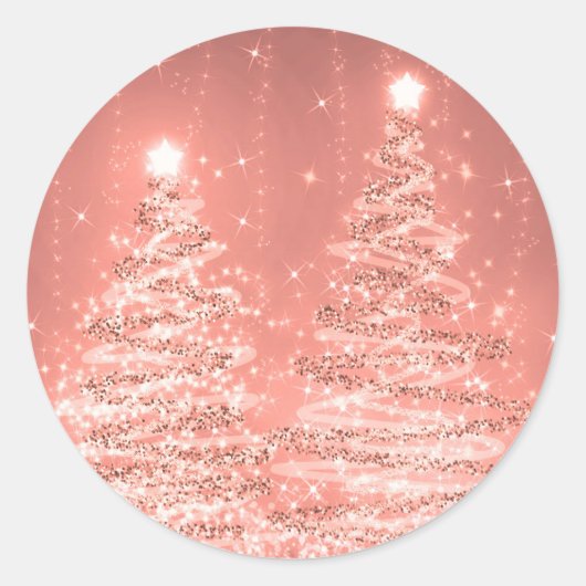 Elegant kerstmousserende bomen Roos Gold Ronde Sticker (Voorkant)