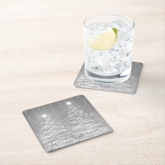 Elegant kerstmousserende bomen Silver  Kartonnen Onderzetters (Insitu)