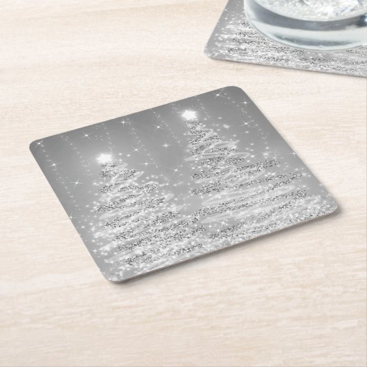 Elegant kerstmousserende bomen Silver  Kartonnen Onderzetters (Schuin)