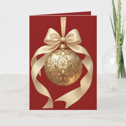 Elegant kerstornament beige en bruin feestdagen kaart (Voorkant)