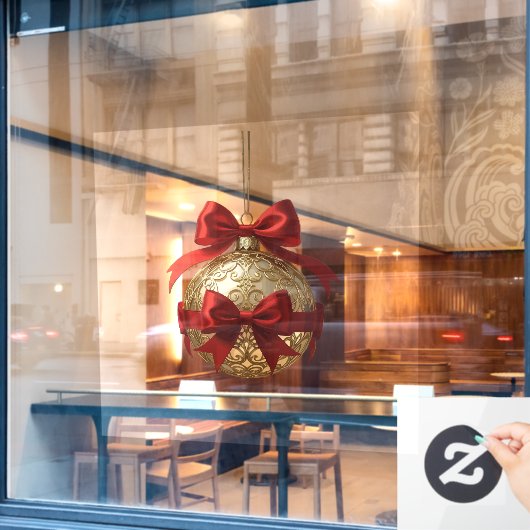 Elegant kerstornament beige en rood raamsticker (Cafe Raam)