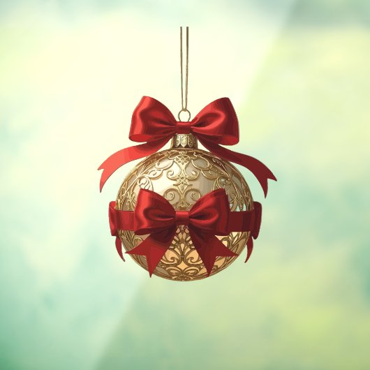 Elegant kerstornament beige en rood raamsticker (Vel 3)