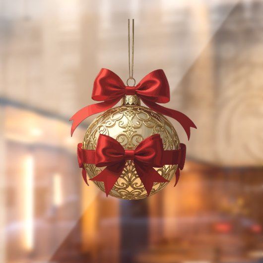 Elegant kerstornament beige en rood raamsticker (Vel 2)