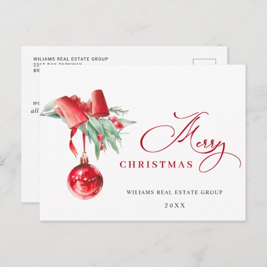 Elegant kerstornament Corporate Greeting Briefkaart (Voorkant / Achterkant)