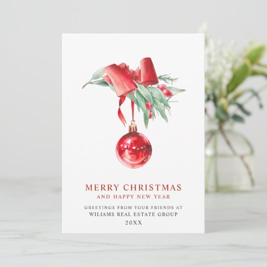 Elegant kerstornament Corporate Greeting Feestdagenkaart (Staand voorkant)