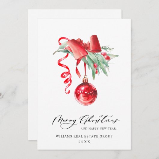 Elegant kerstornament Corporate Greeting Feestdagenkaart (Voorkant / Achterkant)