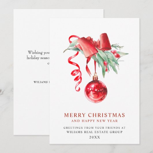Elegant kerstornament Corporate Greeting Feestdagenkaart (Voorkant / Achterkant)