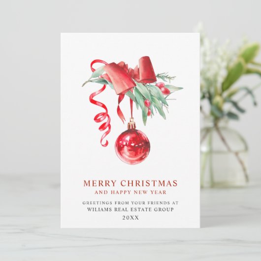 Elegant kerstornament Corporate Greeting Feestdagenkaart (Staand voorkant)