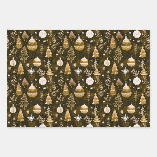 Elegant kerstornament & Mandala patroon bruin Inpakpapier Vel (Voorkant)