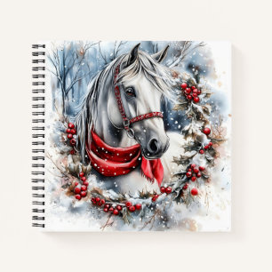 Elegant Kerstpaard met Winterkrans Notitieboek