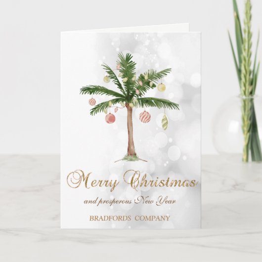 Elegant kerstpalmboom, Bokeh Feestdagen Kaart (Voorkant)