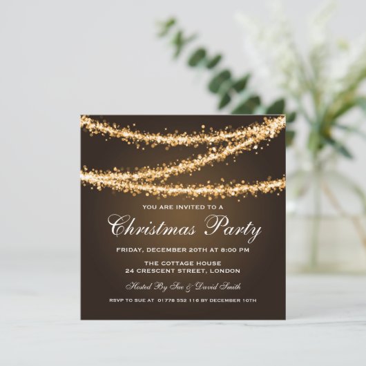 Elegant kerstparty Gold String-lampjes Kaart (Staand voorkant)