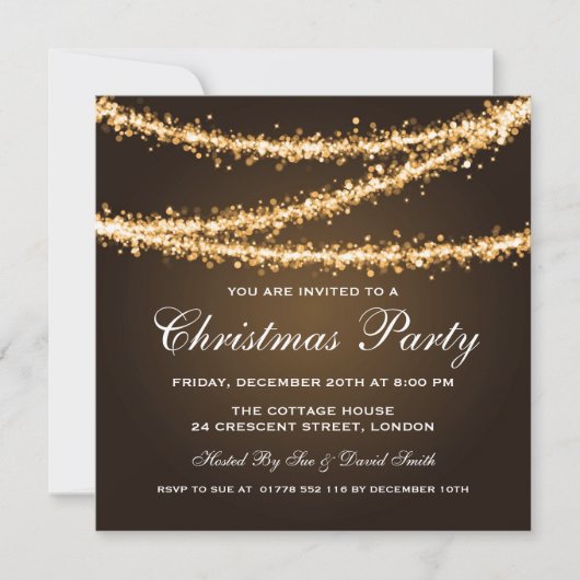 Elegant kerstparty Gold String-lampjes Kaart (Voorkant)