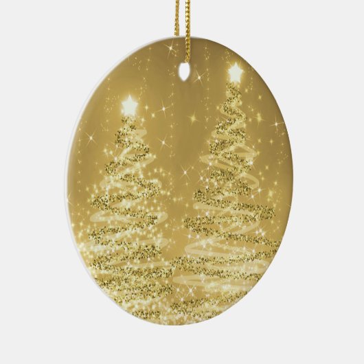Elegant kerstparty mousserende bomen Gold Keramisch Ornament (Rechts)
