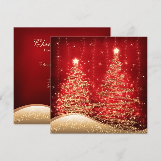 Elegant kerstparty mousserende bomen rood kaart (Voorkant / Achterkant)