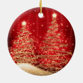 Elegant kerstparty mousserende bomen rood keramisch ornament (Achterkant)
