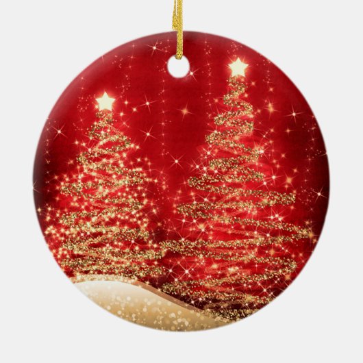 Elegant kerstparty mousserende bomen rood keramisch ornament (Achterkant)
