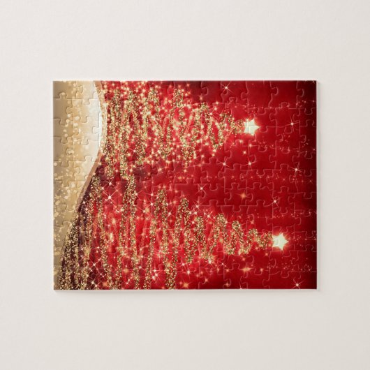 Elegant kerstparty mousserende bomen rood  legpuzzel (Horizontaal)