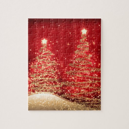 Elegant kerstparty mousserende bomen rood legpuzzel (Verticaal)