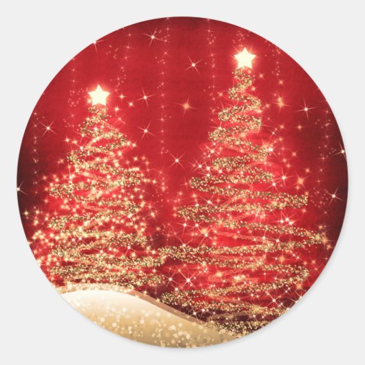 Elegant kerstparty mousserende bomen rood ronde sticker (Voorkant)