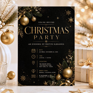 Elegant KERSTPARTY Zwart Goud Glitter Sterren Kaart