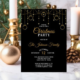 Elegant KERSTPARTY Zwart Goud Glitterende Sterren Kaart