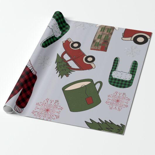 Elegant kerstpatroon cadeaupapier (Uitgerold)