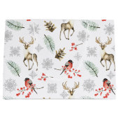 Elegant kerstpatroon met deer & bullfinches groot cadeauzakje (Voorkant)