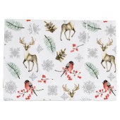 Elegant kerstpatroon met deer & bullfinches groot cadeauzakje (Achterkant)