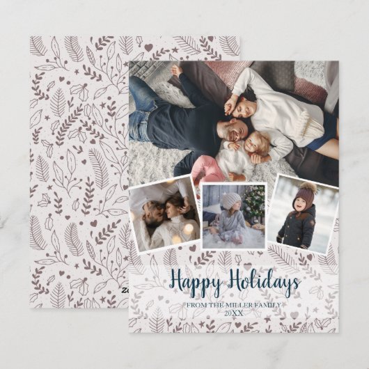 Elegant kerstpatroon, multi-fotocollage feestdagenkaart (Voorkant / Achterkant)