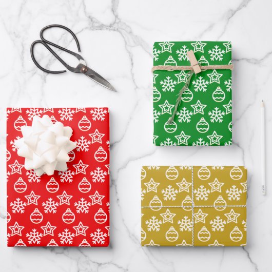 Elegant kerstpatroon op groen, rood en gouden inpakpapier vel (Voorkant)
