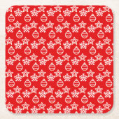 Elegant kerstpatroon op rood kartonnen onderzetters (Voorkant)