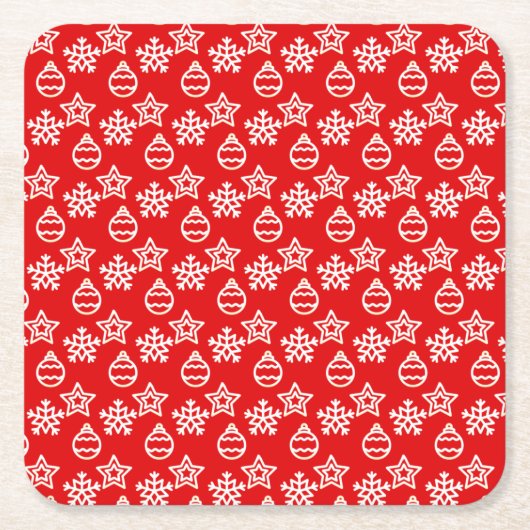 Elegant kerstpatroon op rood kartonnen onderzetters (Voorkant)