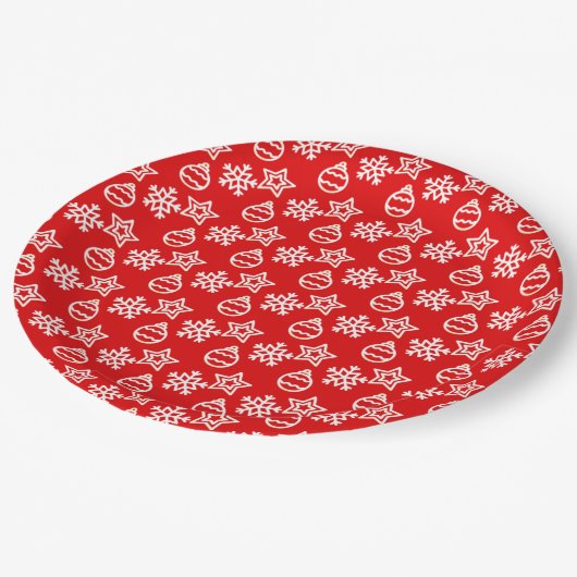 Elegant kerstpatroon op rood papieren bordje (Gekanteld)