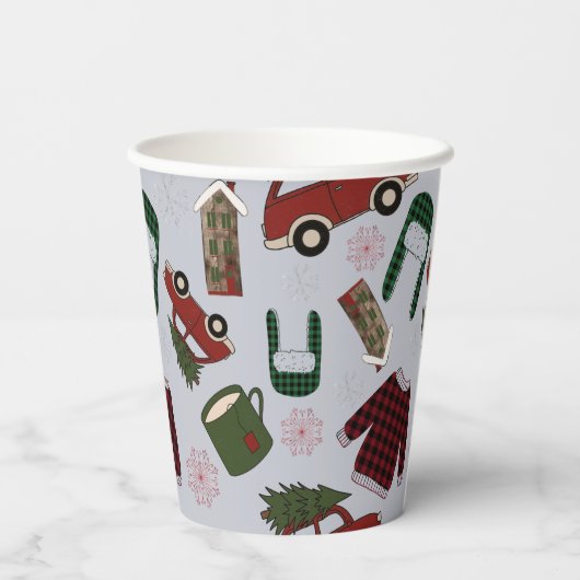 Elegant kerstpatroon papieren bekers (Achterkant)