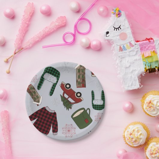 Elegant kerstpatroon papieren bordje (Feest)