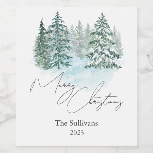 Elegant kerstpijnbomen feestje wijn etiket (Enkel label)