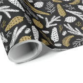 Elegant kerstpine Cone Black en Gold Cadeaupapier (Rol Hoek)