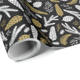 Elegant kerstpine Cone Black en Gold Cadeaupapier