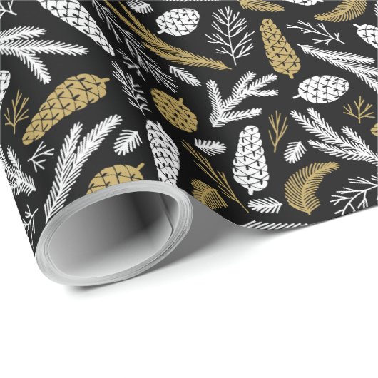 Elegant kerstpine Cone Black en Gold Cadeaupapier (Rol Hoek)