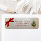 Elegant kerstpine Tree,Snowflakes,Bow Etiket (Insitu)