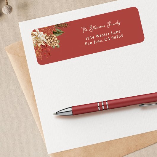 Elegant kerstpunsettia retouradres etiket