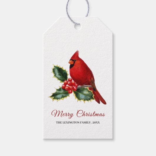 Elegant Kerstrode kardinaal Bird Holly Cadeaulabel (Voorkant)