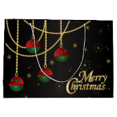 Elegant kerstrood, groen en gouden siervoorwerpen groot cadeauzakje (Achterkant)