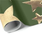 Elegant kerstrood groen en gouden sterren patroon cadeaupapier (Rol Hoek)