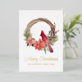 Elegant kerstrood kardinaal vogelmonogram folie feestdagenkaart (Staand Voorkant)