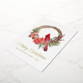 Elegant kerstrood kardinaal vogelmonogram folie feestdagenkaart (Gedraaid)