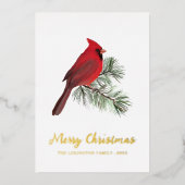 Elegant kerstrood kardinaal vogelmonogram folie feestdagenkaart (Voorkant)